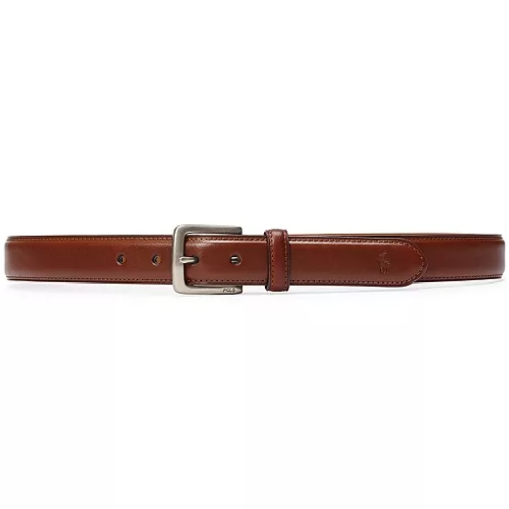New Polo Ralph Lauren Suffield Brown Leather Single prong metal buckle Belt